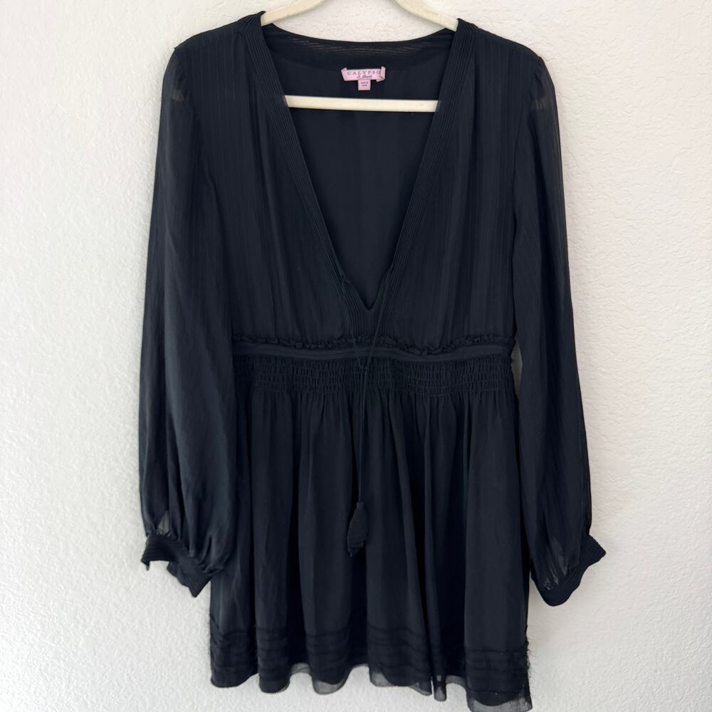 Calypso St Barth Womens Tissa Mini Dress Size M Silk Cotton Resort Black